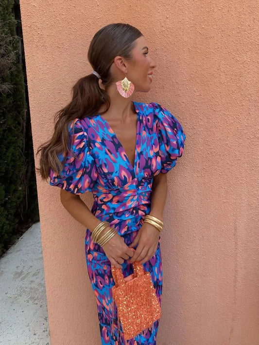 Giada | Abito Midi Colorato a Pieghe